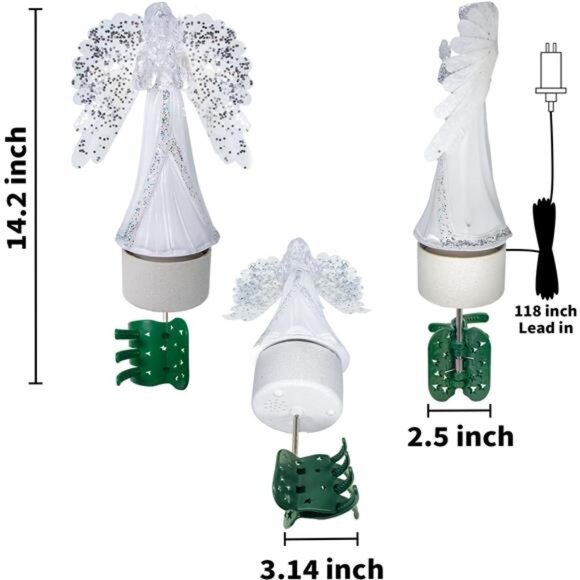 14" Lighted Christmas Angel Tree Topper - Rotary with Sequin Wings & RGB Lights - Picture 3 of 7